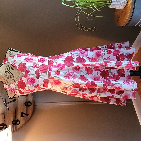 Talbots Dresses & Skirts - Talbots Red and Pink Floral Fit & Flare Sleeveless Dress Size 6
